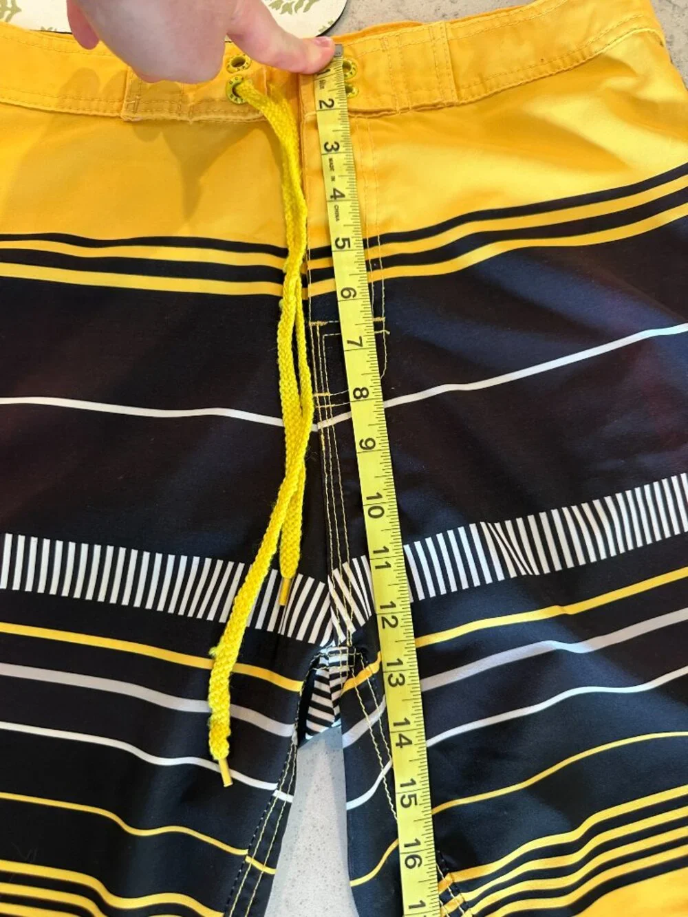 Ocean Bay Board Shorts Men’s Size M yellow and black with white stripes